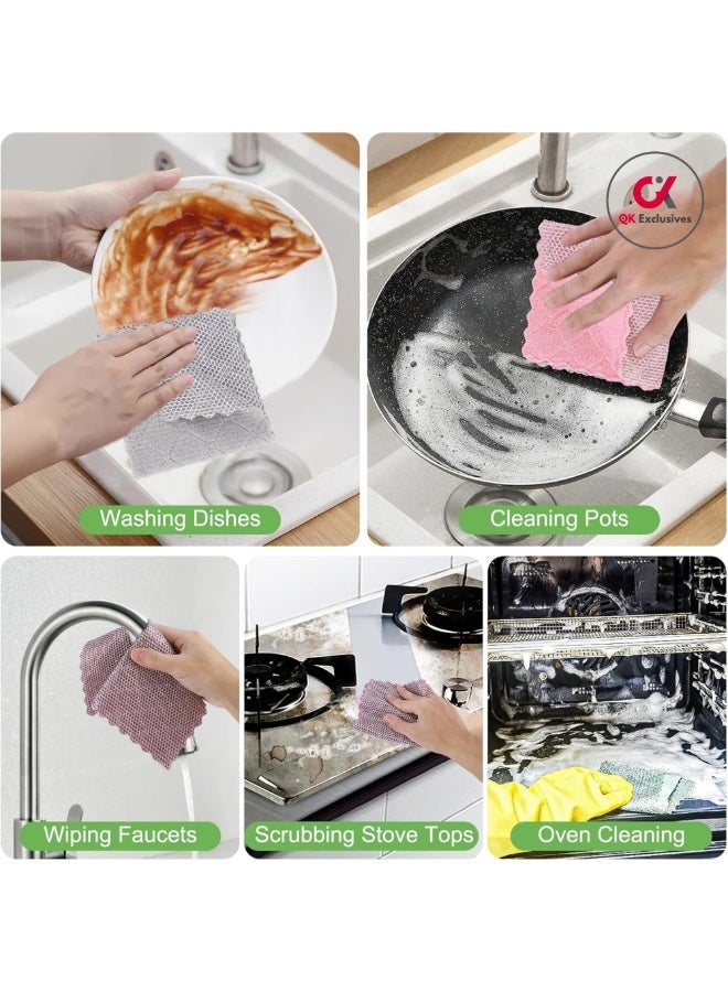 حصريات كيو كيه - قطعة قماش تنظيف متعددة الاستخدامات من الألياف الدقيقة، بوجهين، مع سلك فضي على الوجه الآخر، في علبة واحدة [عبوة واحدة تحتوي على 20 قطعة] - قابلة لإعادة الاستخدام والغسل - تنظيف سريع للأواني، والمواقد، والأحواض، والقدور، والمقالي، وشحوم الأسطح، والأوساخ، وبقايا الترسبات الكلسية، وقطعة قماش للتنظيف المنزلي والمطبخي. (ألوان متنوعة) - Image 4